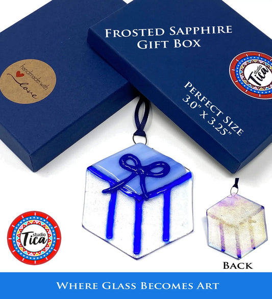 Handmade glass ornament Frosted Sapphire Gift Box by studioTica on Tampa Home & Garden Store