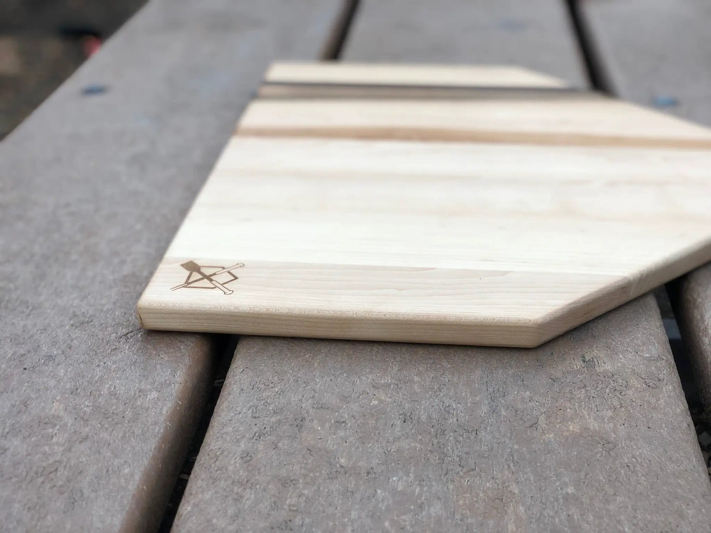 Full-size Home Plate cutting board in light wood, 17x17 in, Baseball BBQ brand on Tampa Home & Garden Store
