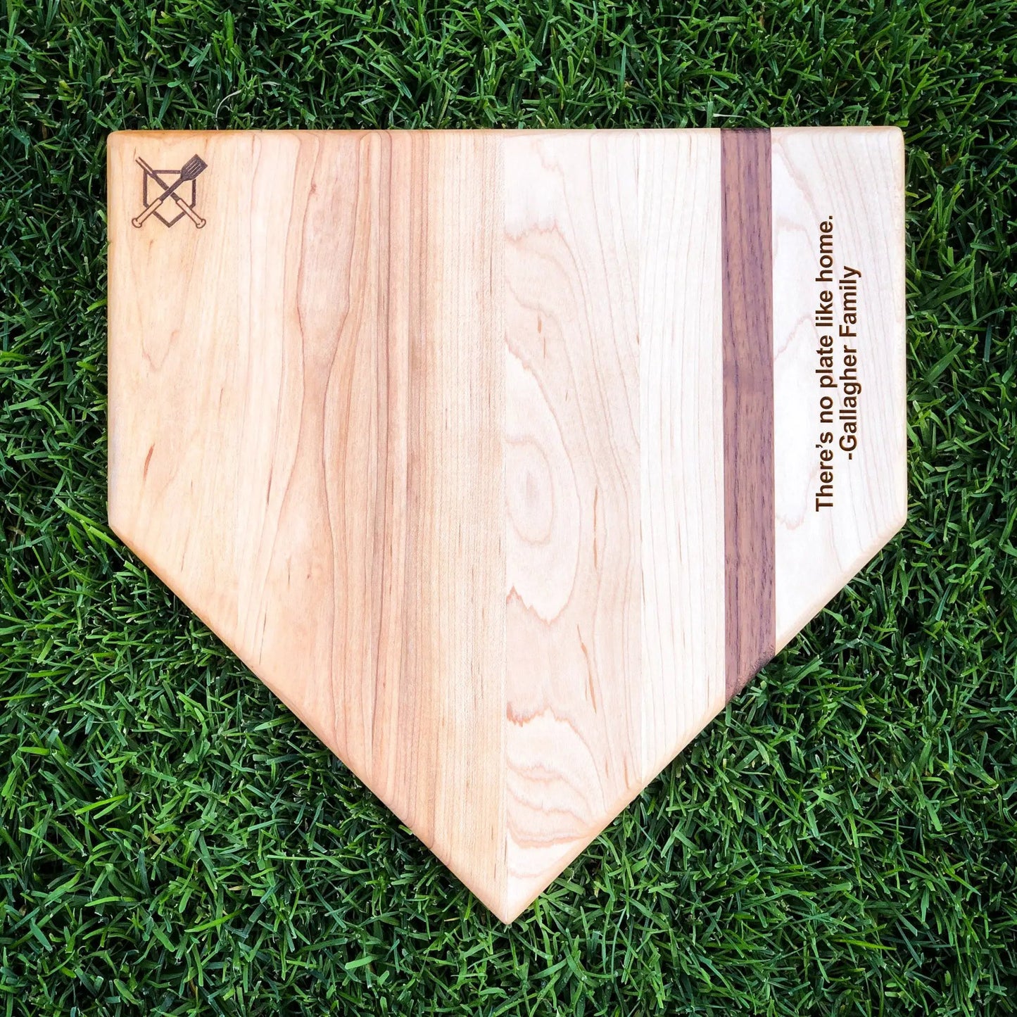 Full size home plate cutting board with engraving, wood with purple inlay, Baseball BBQ on Tampa Home & Garden Store