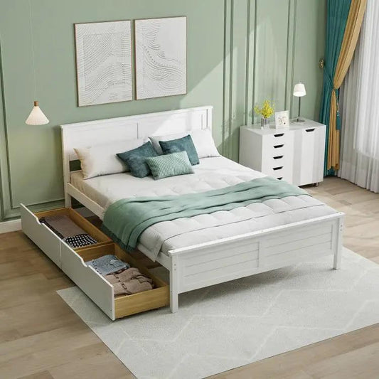 Full-size white platform bed frame with 2 drawers, coastal modern style HomePacific on Tampa Home & Garden Store