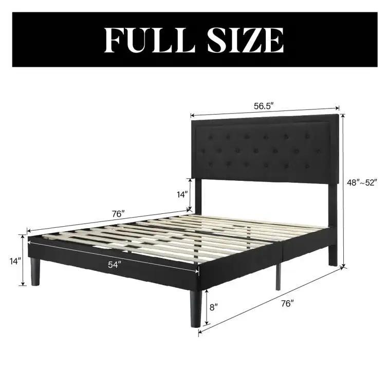 Full-size black linen upholstered platform bed with tufted headboard by HomePacific on Tampa Home & Garden Store
