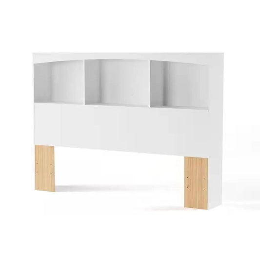 Full size Modern Farmhouse Bookcase Headboard in White Wood Finish - Tampa Home & Garden Store