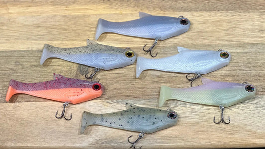 4 inch Burrito fast-sink bass bait by Bull Shad Swimbaits in gray-blue with hooks on Tampa Home & Garden Store
