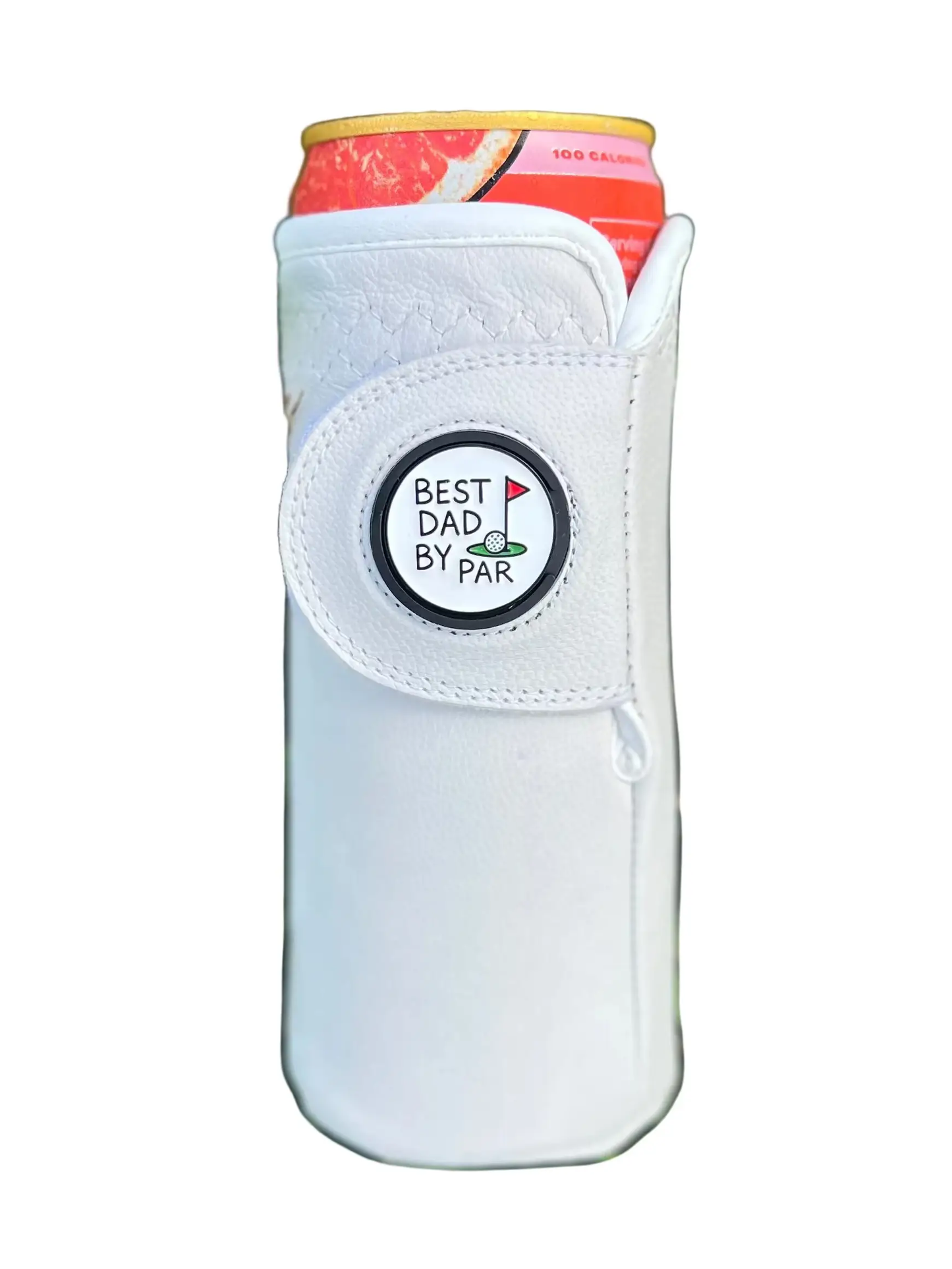 Gloozie leather beverage holder for slim cans, white with Velcro strap on Tampa Home & Garden Store
