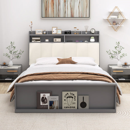 Full Size Bed Frame with Storage Modern Platform Bed with Headboard-Full Size - Tampa Home & Garden Store