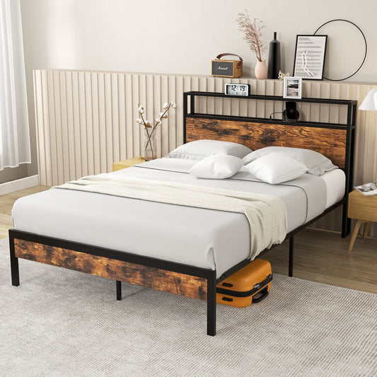 Twin/Full/Queen Bed Frame with Storage Headboard and Charging Station-Full Size - Tampa Home & Garden Store