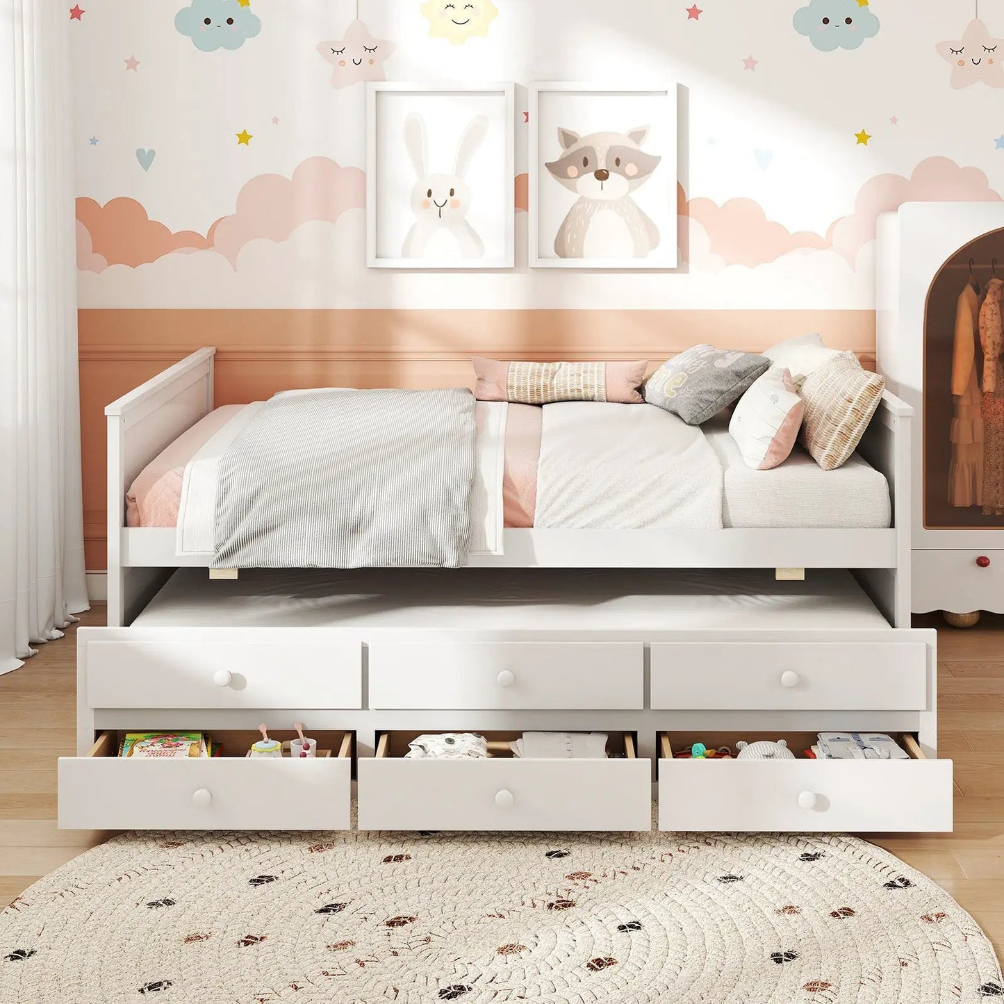 Full-size bed frame with twin trundle and three drawers in white DirectDeals on Tampa Home & Garden Store