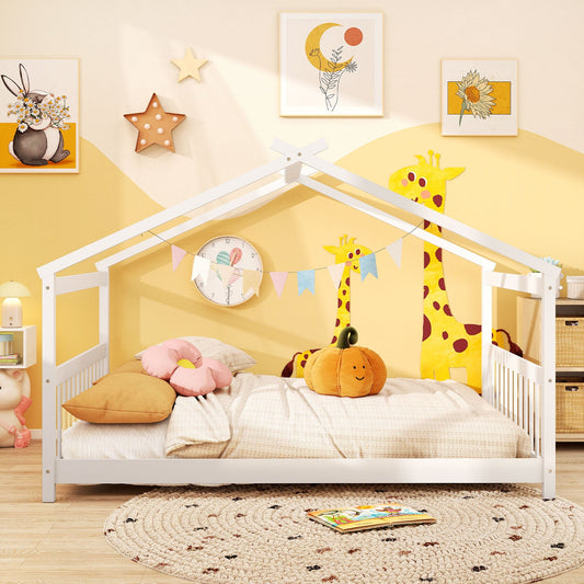 Full Size House Bed Montessori Floor Bed with Headboard - Tampa Home & Garden Store