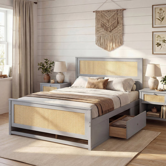 Full Size Rattan Bed Frame with Storage Drawers - Tampa Home & Garden Store