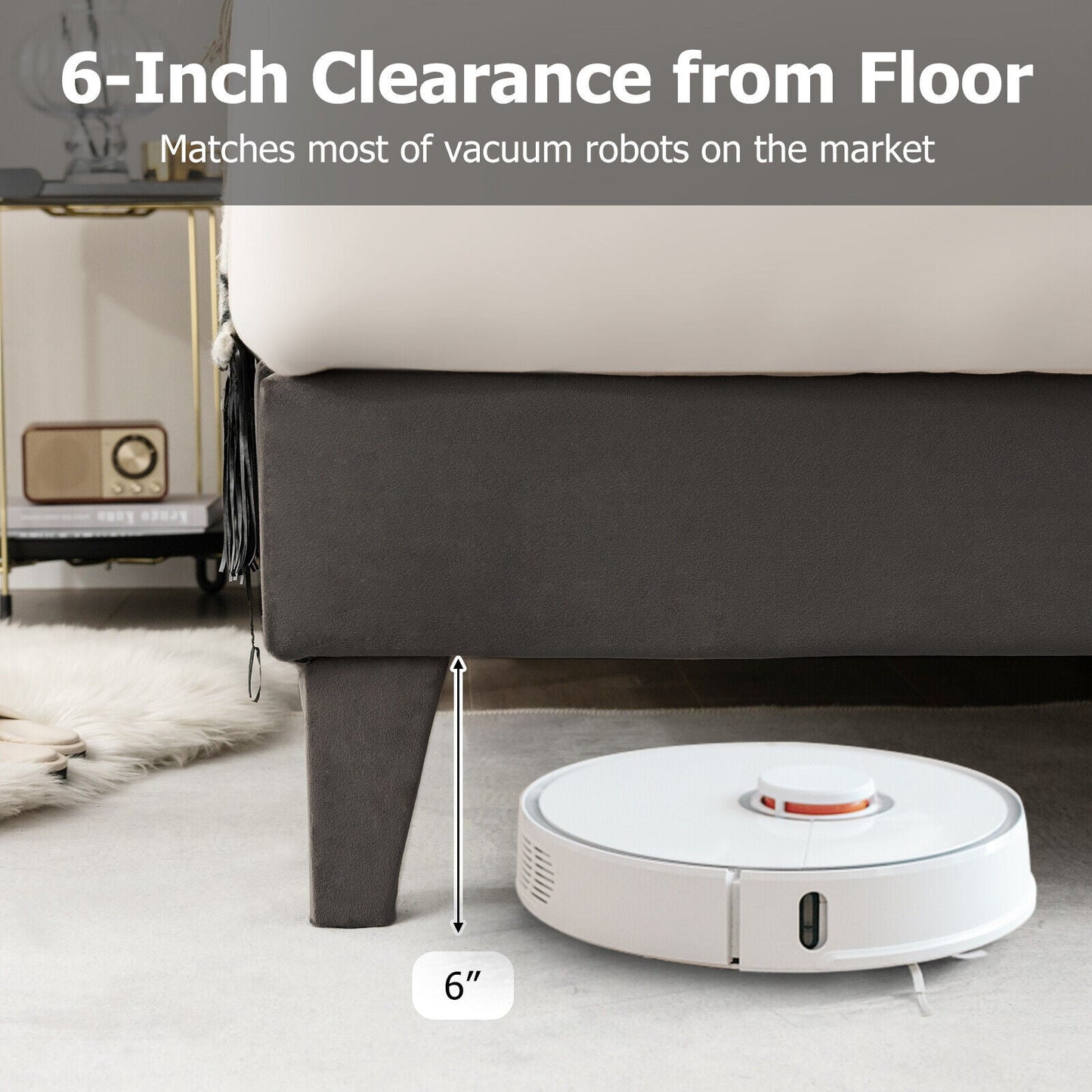 Cama de plataforma tapizada tamaño matrimonial/queen con cabecero capitoné - Tamaño matrimonial