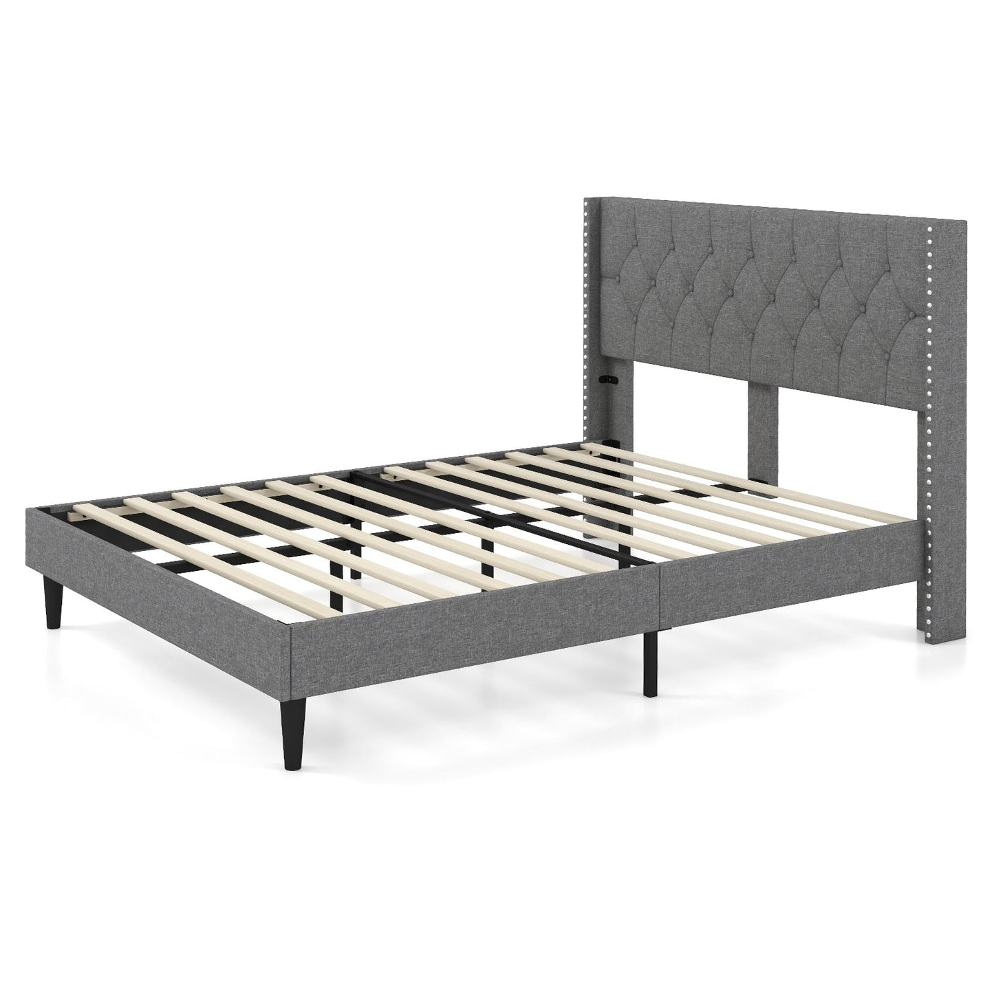 Full/Queen Size Upholstered Platform Bed with Button Tufted Headboard-Queen Size - Tampa Home & Garden Store