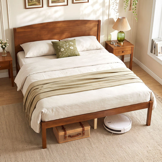 Full-size wooden platform bed frame with curved headboard, two nightstands DirectDeals on Tampa Home & Garden Store
