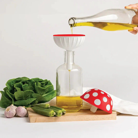 Fungilicious XL Fun Toy Fungi Fans Deluxe plastic funnel pourer, white with red rim on Tampa Home & Garden Store