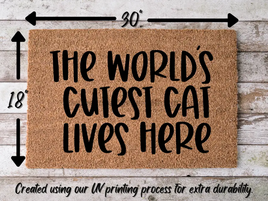 Funny Doormat, Coir Doormat, Welcome Mat, Housewarming Gift, The World's Cutest Cat Lives Here Welcome Doormat, Cat Front Door Doormat, Welcome Doormat, New Homeowner Gift DECOE-CM-101 - Tampa Home & Garden Store