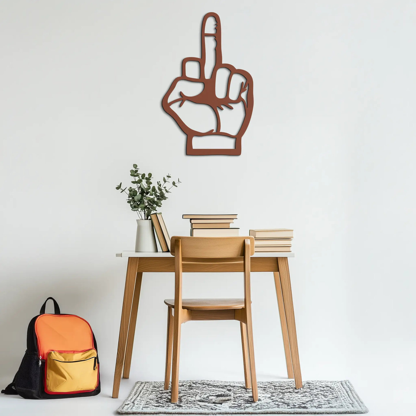 Funny Middle Finger Metal Wall Art by Enova Art, rust brown modern metal wall sculpture on Tampa Home & Garden Store