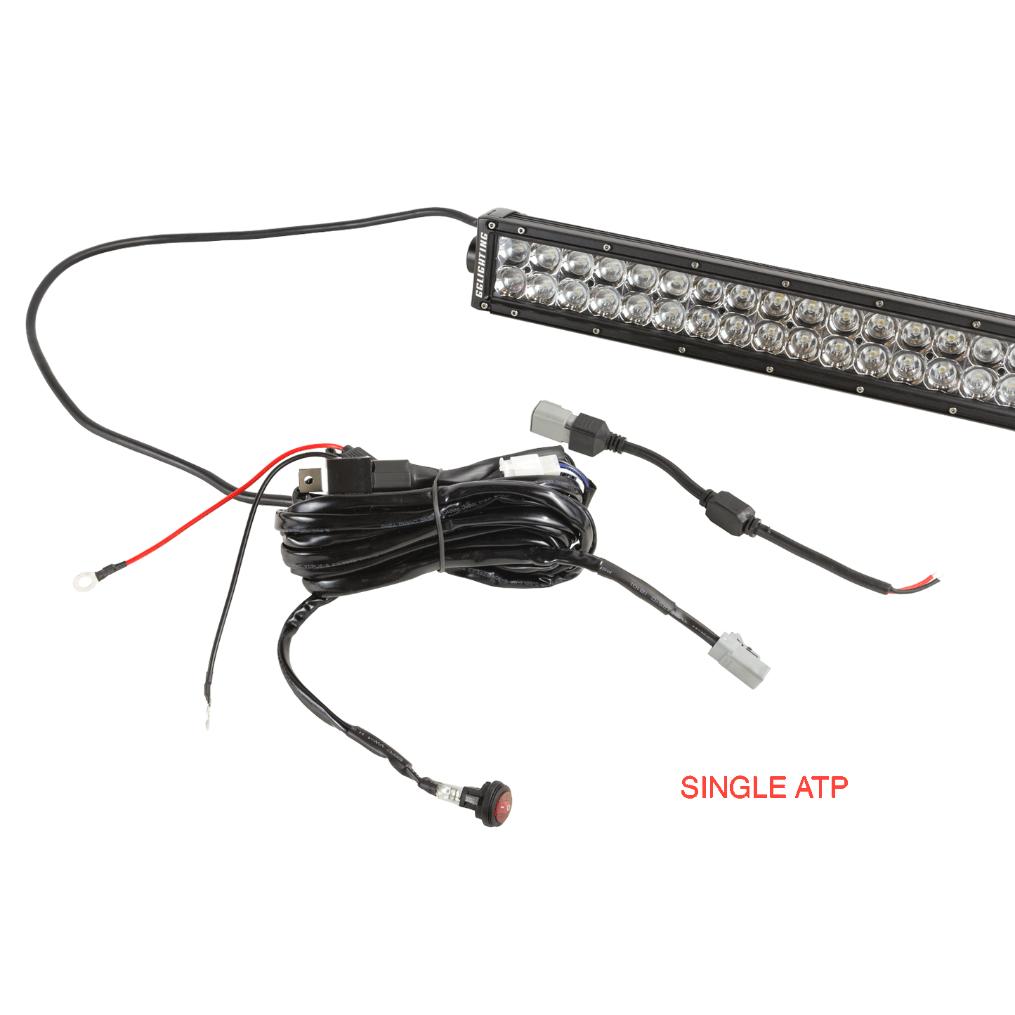 Single Offroad Light Relay Harness Kit GGLighting with LED light bar and black wiring on Tampa Home & Garden Store