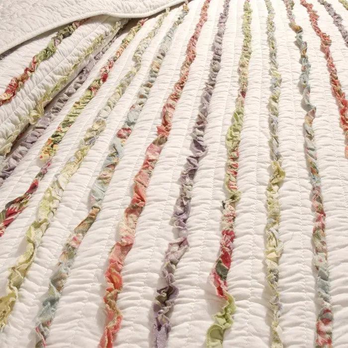 Twin size 100% Cotton Ruffle Stripes Quilt Set - Machine Washable - Tampa Home & Garden Store