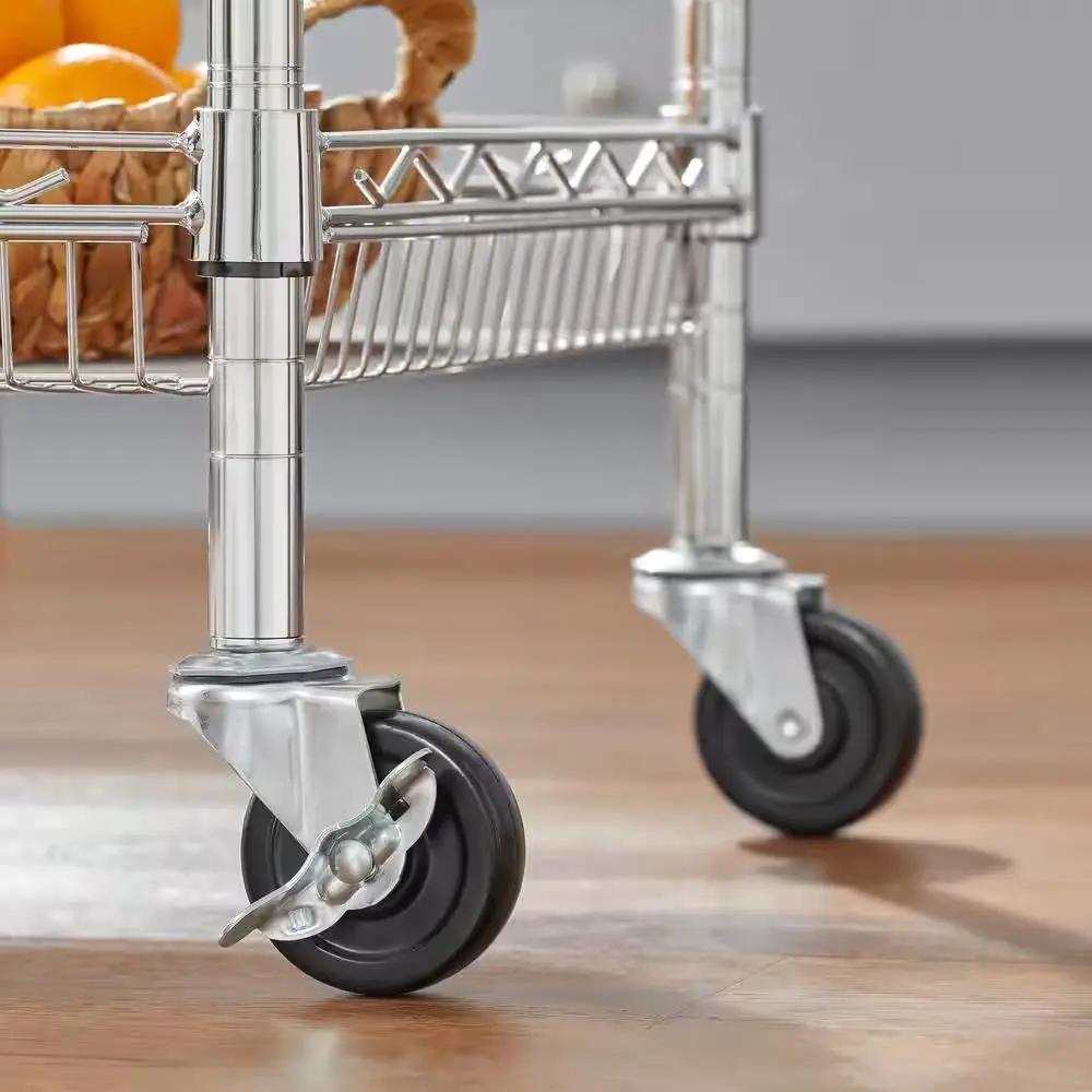 Kitchen Island Cart with Stainless Steel Top and 2 Bottom Storage Shelves - Tampa Home & Garden Store