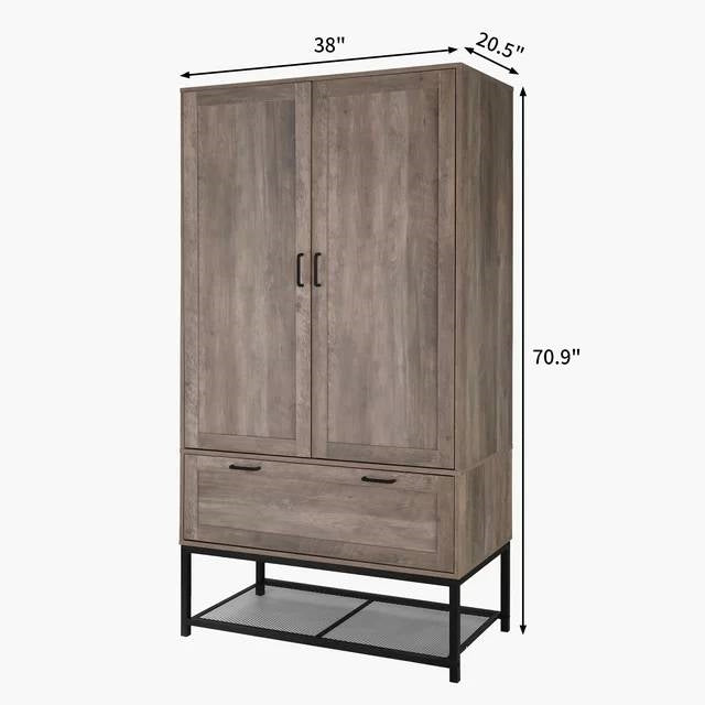 Armario ropero de dormitorio moderno de 2 puertas con zapatero en acabado gris retro