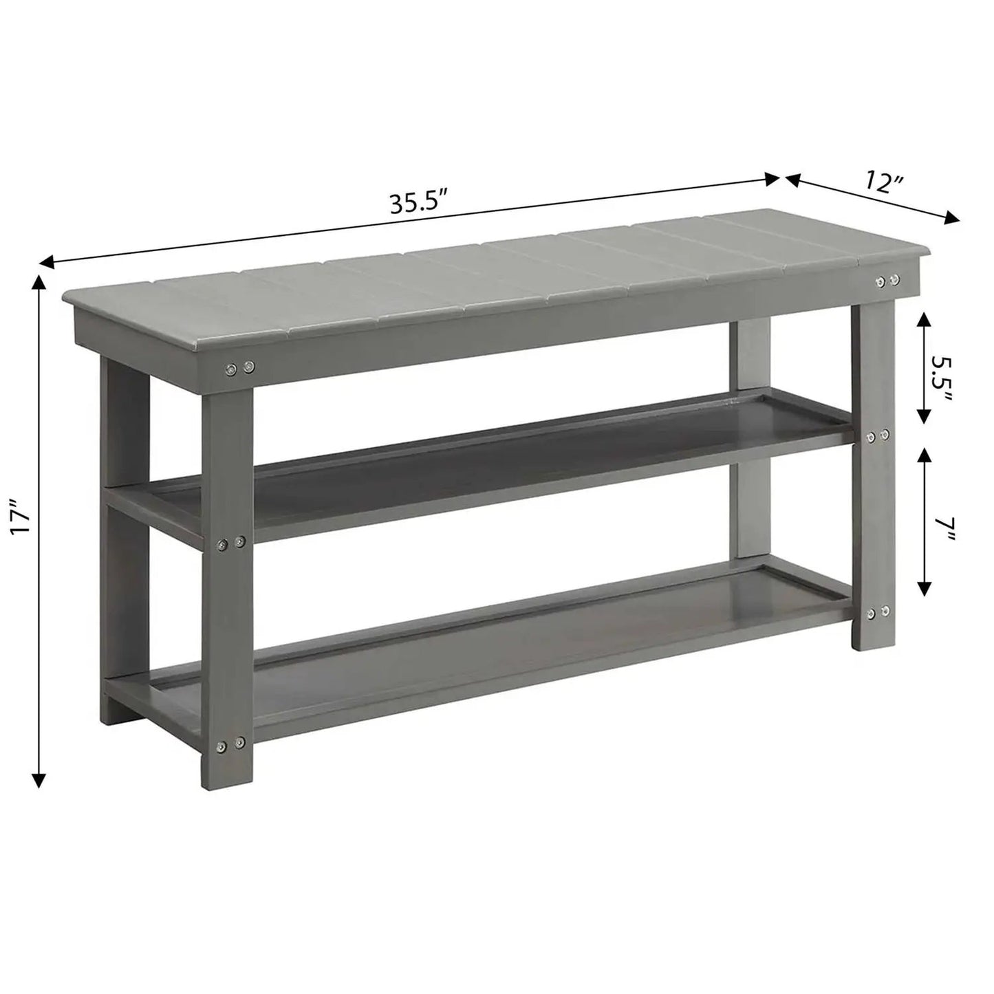 Grey Wood 2-Shelf Shoe Rack Storage Bench For Entryway or Closet - Tampa Home & Garden Store