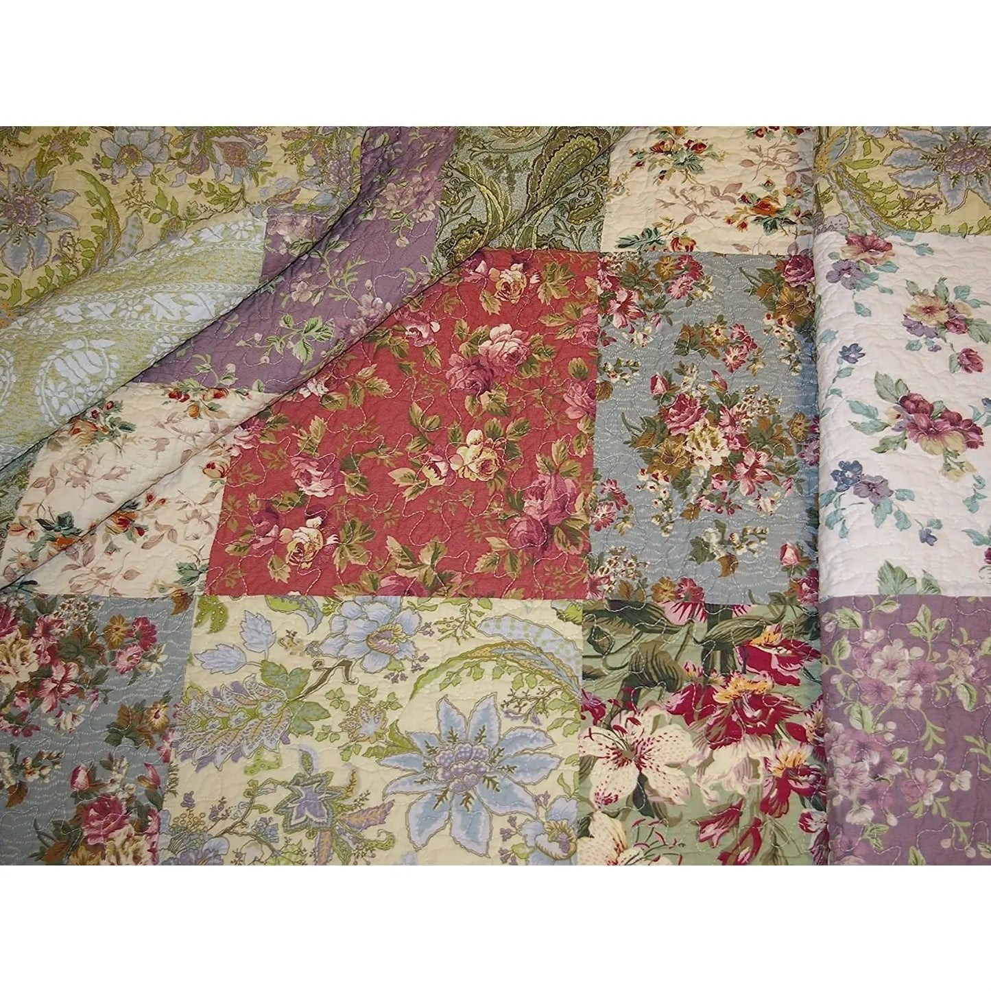Red Green Blue Purple Yellow White 100-Percent Cotton Floral Patchwork Quilt Throw Blanket - Tampa Home & Garden Store