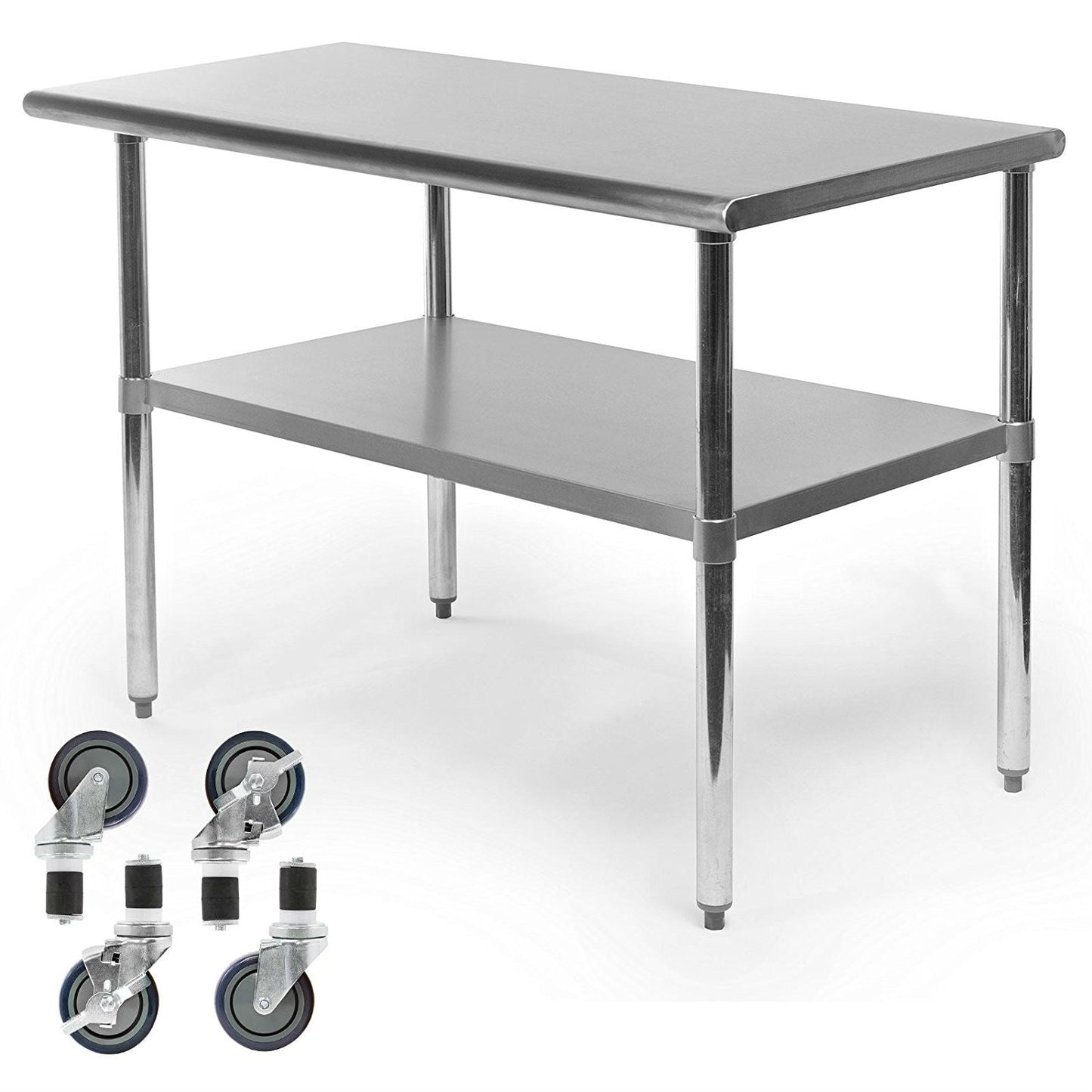 Mesa de preparación de cocina de acero inoxidable de 48 x 24 pulgadas con ruedas
