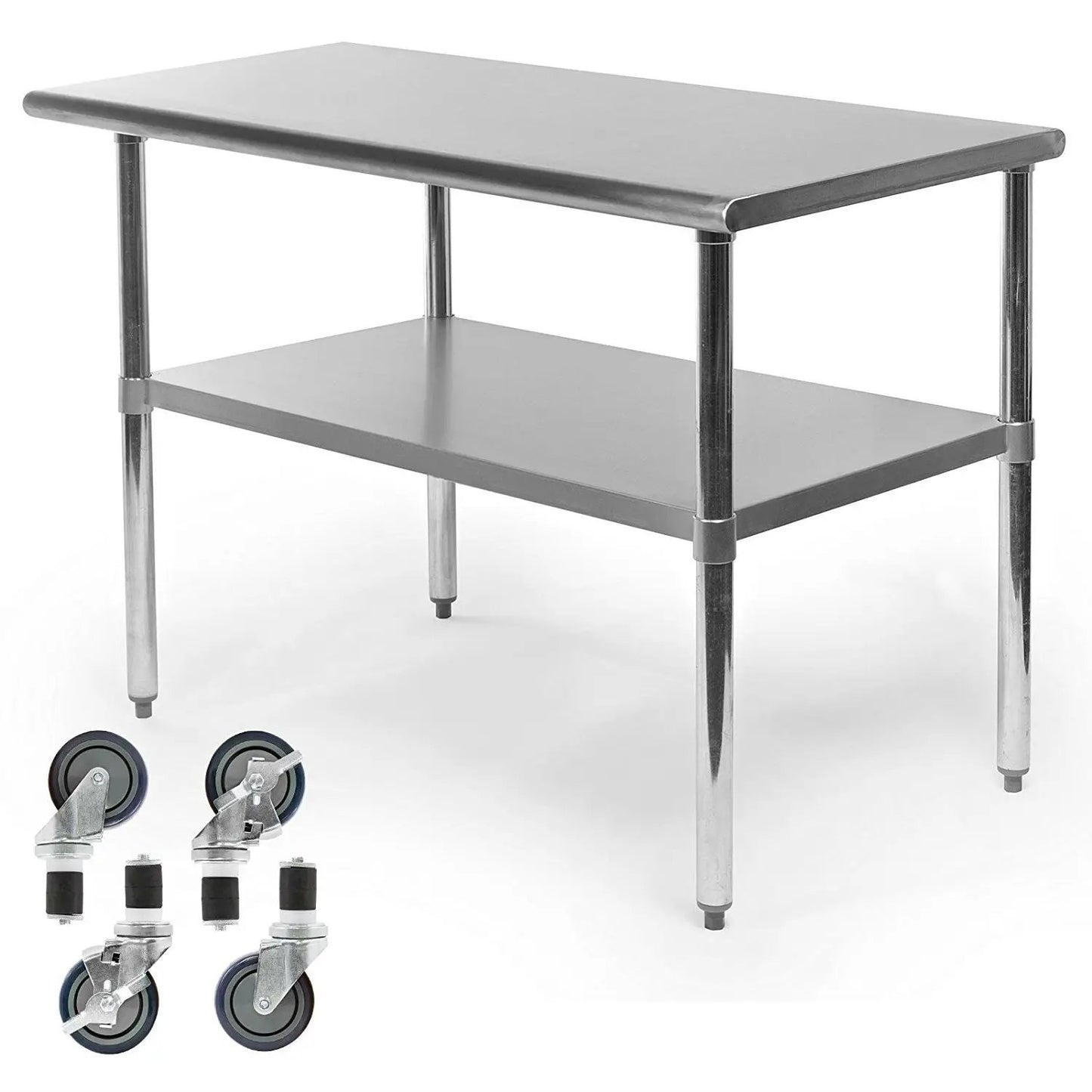 Stainless steel kitchen prep table 48x24 in with caster wheels and lower shelf on Tampa Home & Garden Store