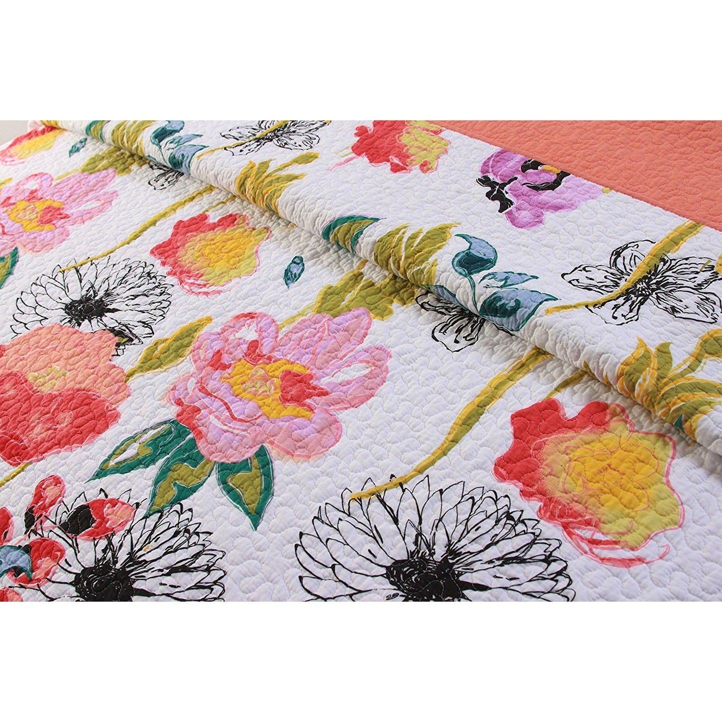 Juego de colcha de algodón, tamaño full/queen, con diseño floral multicolor