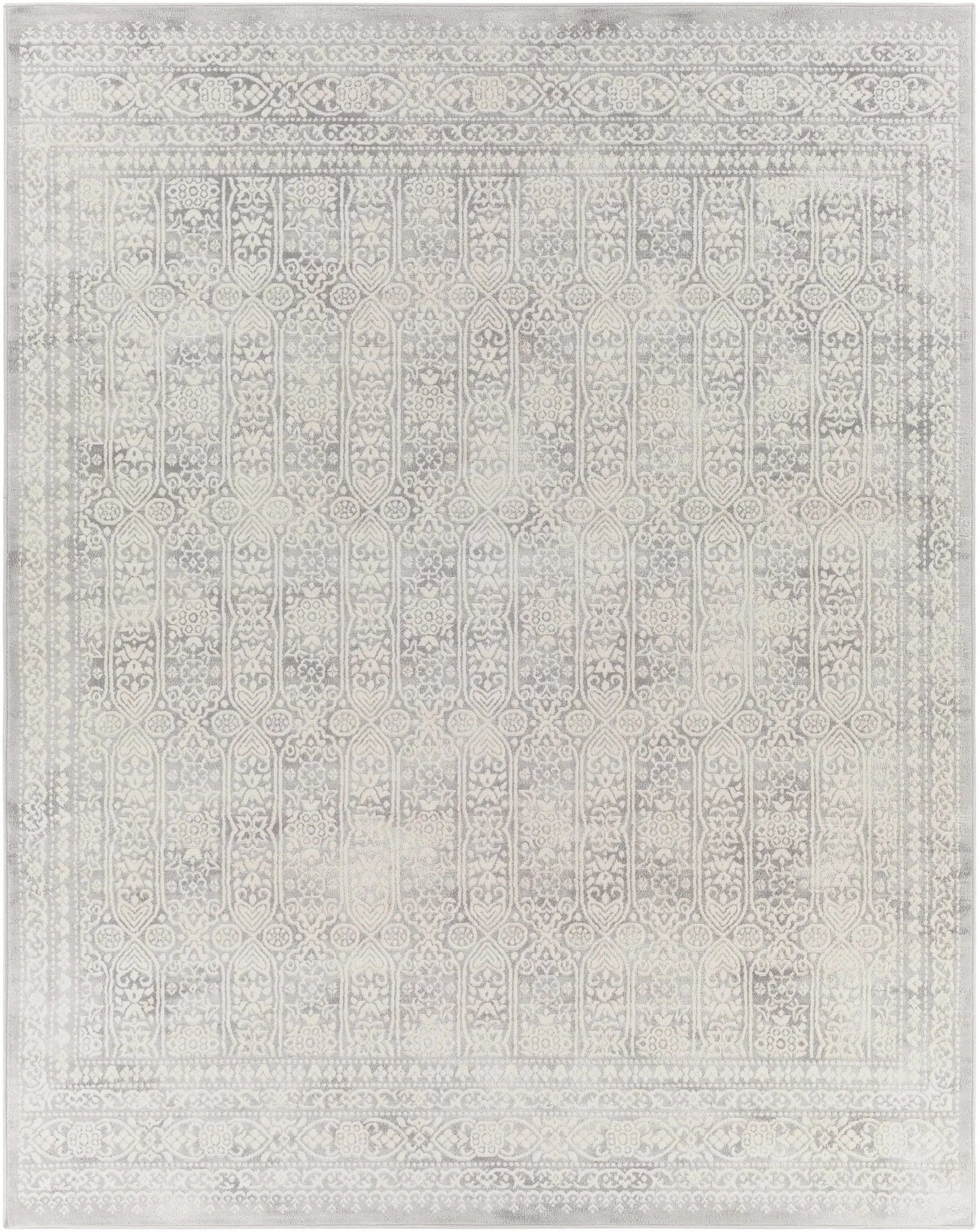 Michie Gray Area Rug by Boutique Rugs, Glyncorrwg Collection, with ornate border motif on Tampa Home & Garden Store