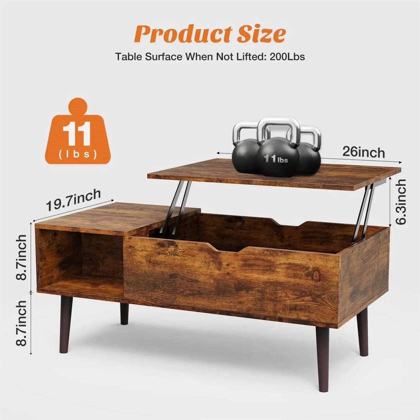 Mid-Century Modern Lift-Top Coffee Table TV Tray Laptop Desk Brown Wood Finish - Tampa Home & Garden Store