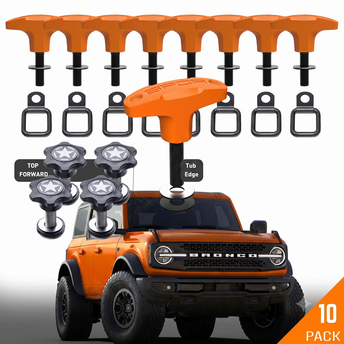 Bronco Tie-Down Anchor PRO orange 10-pack car interior fittings GPCA on Tampa Home & Garden Store