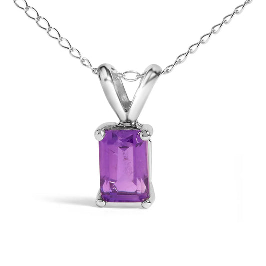 14K white gold emerald-cut amethyst pendant on silver chain necklace by Bids on Tampa Home & Garden Store