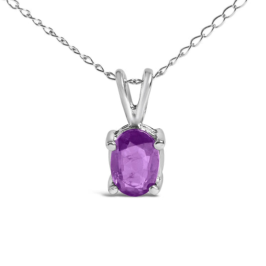 14K white gold amethyst pendant necklace with a 6x4mm oval purple gemstone by Bids on Tampa Home & Garden Store