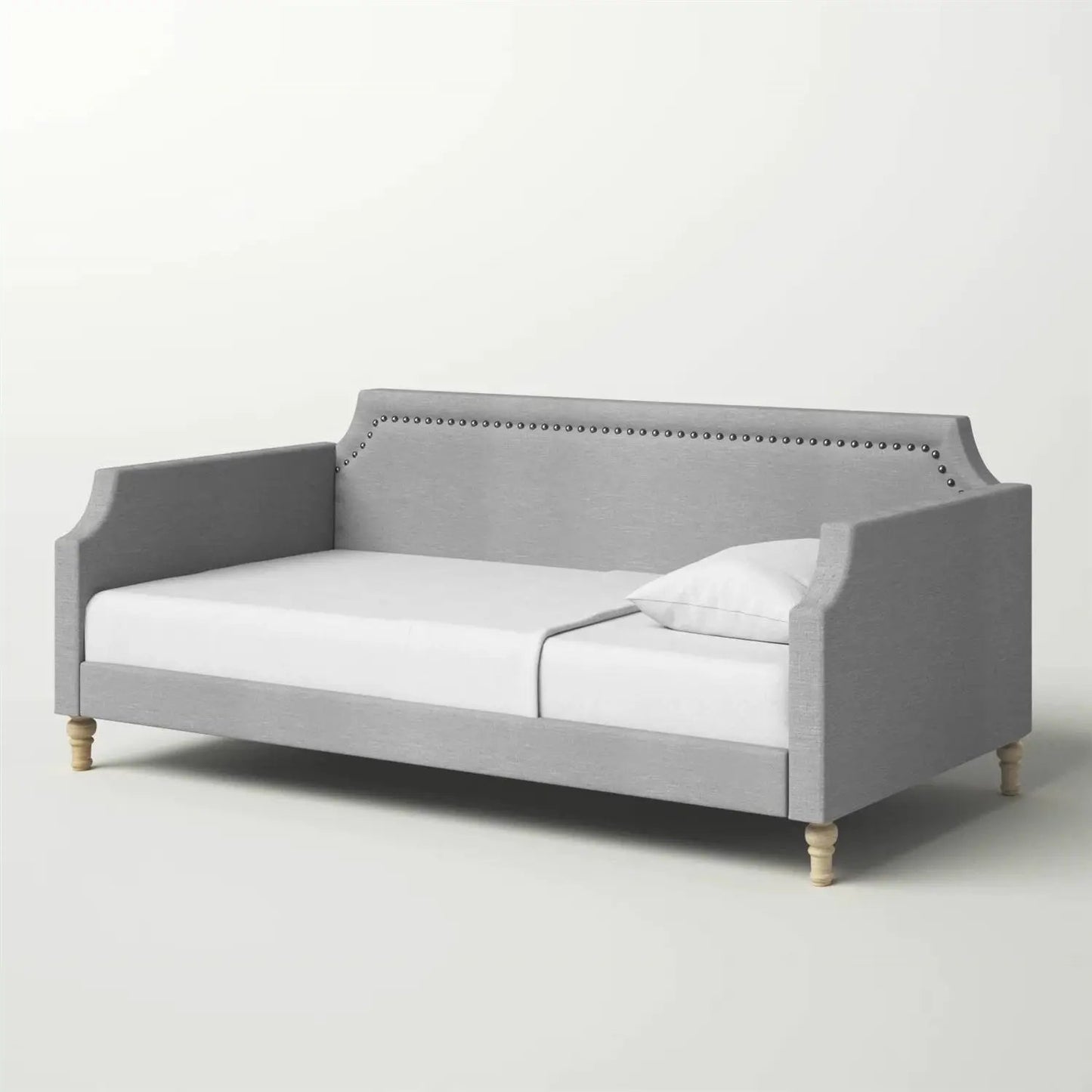 Twin size Grey Polyester Fabric Upholstered Daybed with Nailhead Trim - Tampa Home & Garden Store