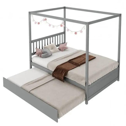Gray Full Size Canopy Platform Bed and Trundle, metal frame on Tampa Home & Garden Store