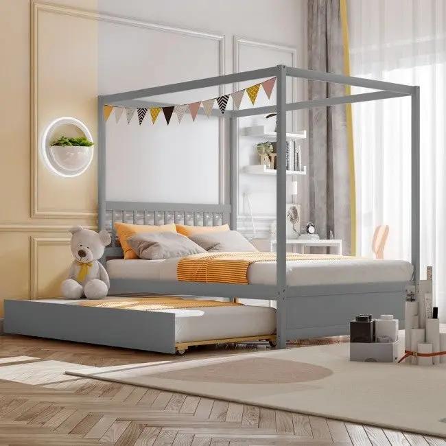 Gray full-size canopy platform bed with trundle on Tampa Home & Garden Store