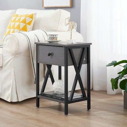 Set of 2 gray and black nightstands with 1 drawer, metal X-frame, lower shelf by HomePacific on Tampa Home & Garden Store