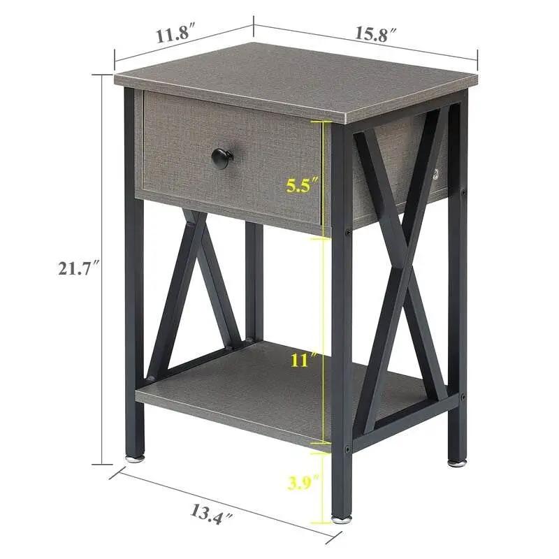 Set of 2 - 1 Drawer Nightstand in Grey and Black Wood Finish - Tampa Home & Garden Store