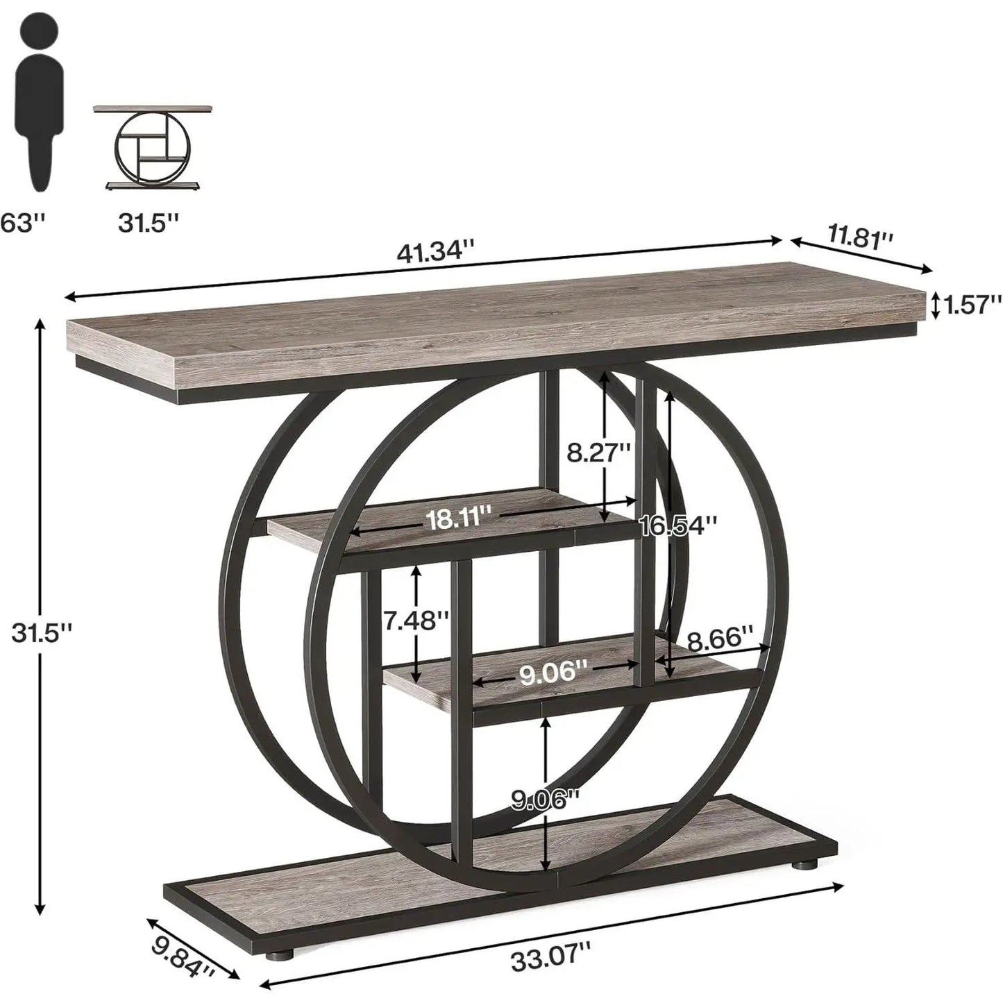 Modern 41-inch Wide Narrow Entryway Console Table with Grey Wood Finish Shelves - Tampa Home & Garden Store