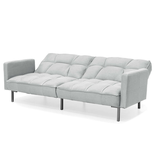 Plush Gray Split-Back Design Convertible Linen Tufted Futon w/ 2 Pillows - Tampa Home & Garden Store