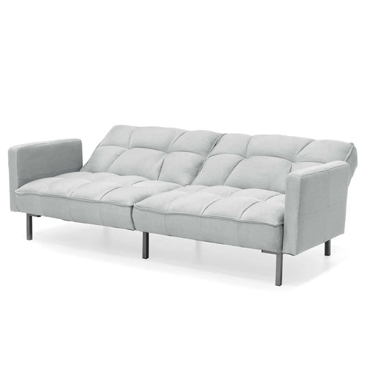 Plush Gray Split-Back Linen Futon with tufted cushions and metal legs HomePacific on Tampa Home & Garden Store