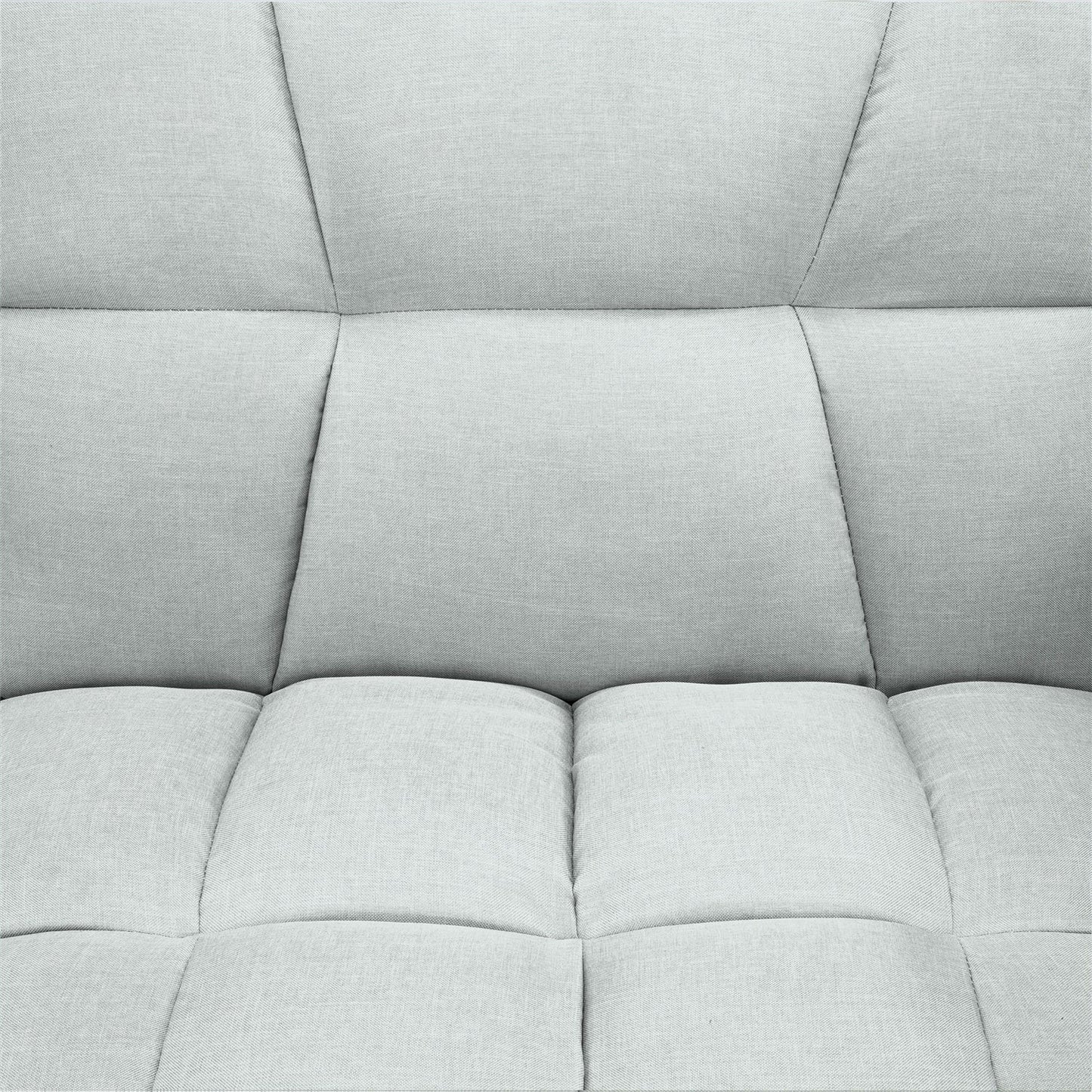 Futón convertible de lino con diseño de respaldo dividido, tapizado de felpa gris con 2 almohadas