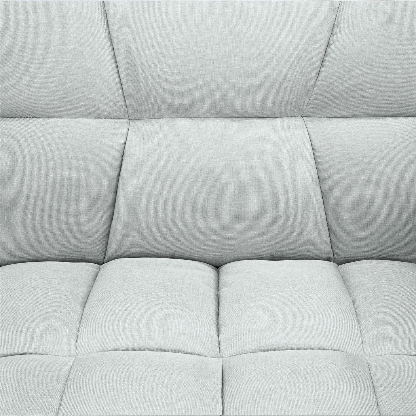 Plush Gray Split-Back Convertible Linen Futon close-up with tufted cushions on Tampa Home & Garden Store