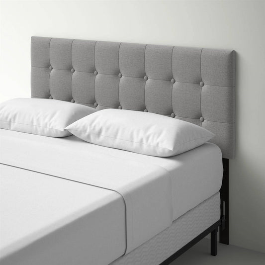 King size Mid-Century Style Button-Tufted Headboard in Grey Upholstered Fabric - Tampa Home & Garden Store