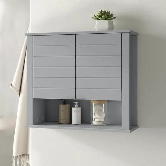 Gray 2-door wall-mounted bathroom storage cabinet with shutter doors by HomePacific on Tampa Home & Garden Store