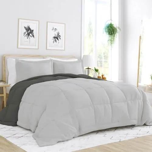 Twin XL Microfiber Reversible Comforter Set Grey, 2-piece bedding with reversible comforter on Tampa Home & Garden Store