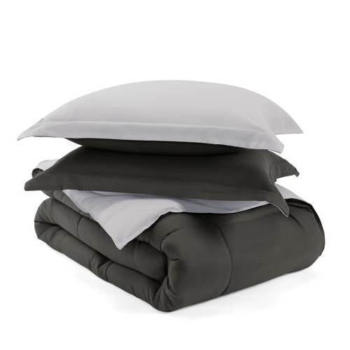 Juego de edredón reversible de microfibra de 3 piezas para cama Full/Queen en gris/gris claro