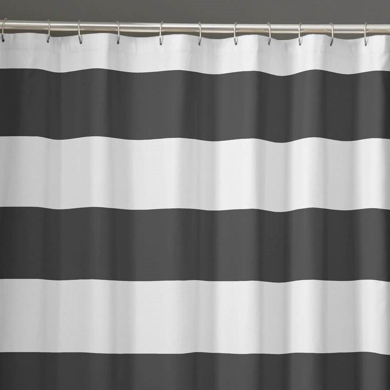 Cortina de ducha a rayas náuticas de poliéster gris y blanco de 72 x 70 pulgadas para playa y océano