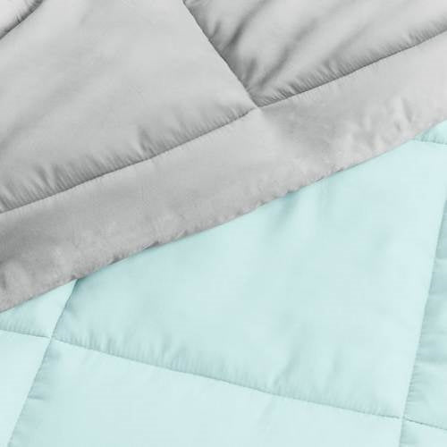 Juego de edredón reversible de microfibra de 3 piezas tamaño Matrimonial/Queen, azul aguamarina y gris