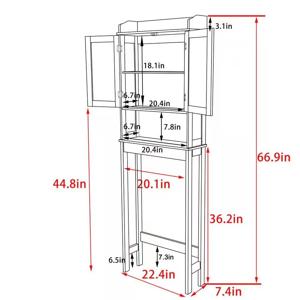 Mueble de baño sobre el inodoro con estantería en acabado de madera gris